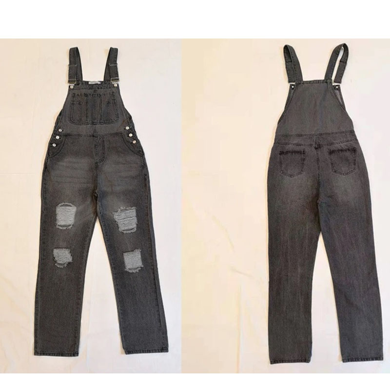 Denim Overalls Washed Simple Plus Size Ladies Jeans Suspenders (၆) ခု၊