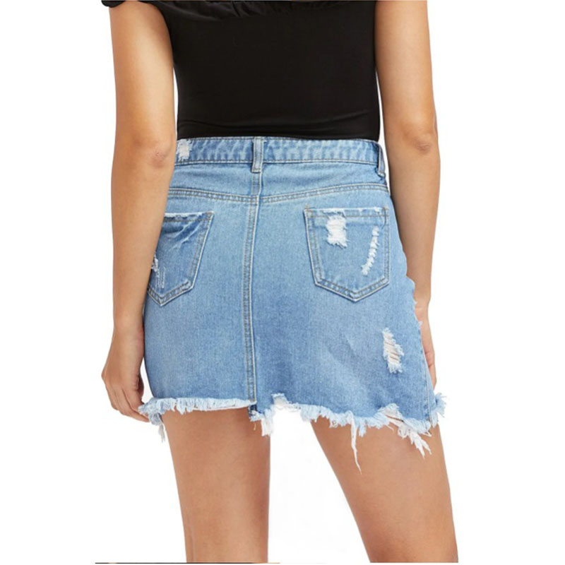 ຂາຍດ່ວນ Sexy Ripped Denim Bag Hip Pencil Skirt (4)