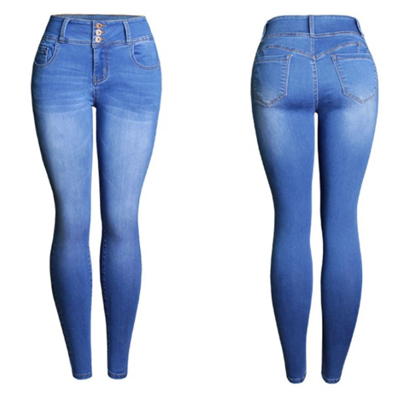 Jeansbukser med høy midje, skinny bukser (4)